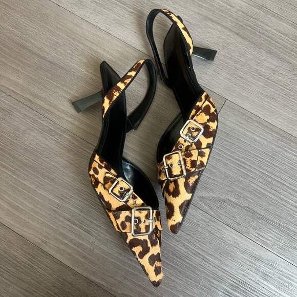 NWT Urban Outfitters Lizzie Slingback Heel Leopard Animal Print Buckles Size W7 - Picture 4 of 6